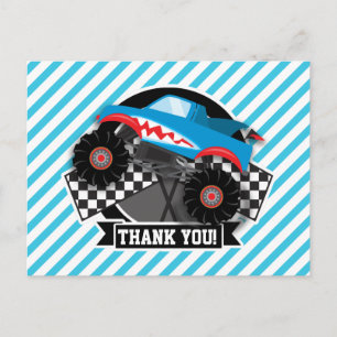 Shark Monster Truck; geruite vlag; blauwe strepen Briefkaart