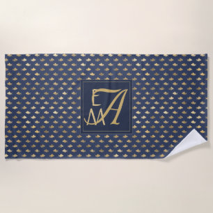 Shark Navy Blue Gold Monogram Home Decor Passen ge Strandlaken