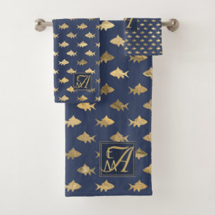 Shark Navy Blue Gold Monogramme Maison Décor Nouve
