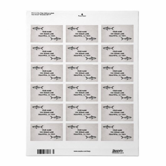  Shark Ocean Adreslabel Etiket (Full Sheet)