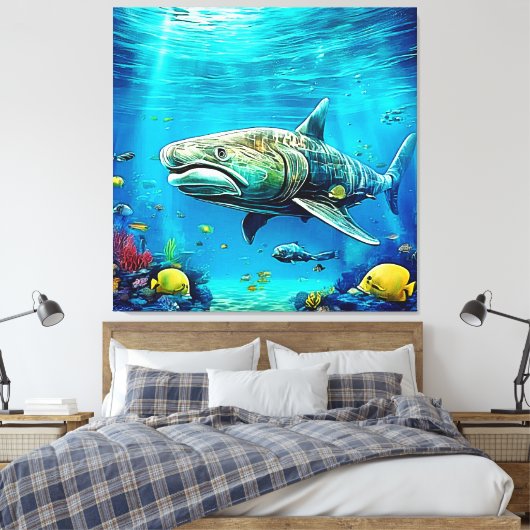 Shark Ocean Predator Art Canvas Afdruk (Insitu (Slaapkamer))