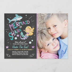 Shark of Mermaid verjaardagsuitnodiging Gezamenlij Kaart