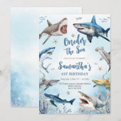 Shark Oneder The Sea 1st Birthday Invitation (Devant / Derrière)