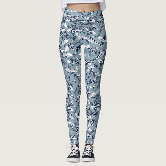 shark party blue leggings (Voorkant)