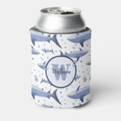 Shark Pattern 🦈 Naam + Waterverf Monogram Blikjeskoeler (Blikje Achterkant)