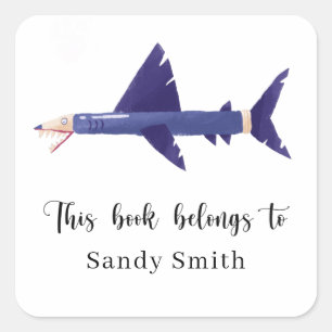 Shark-pencil - Dit boek behoort tot Vierkante Sticker