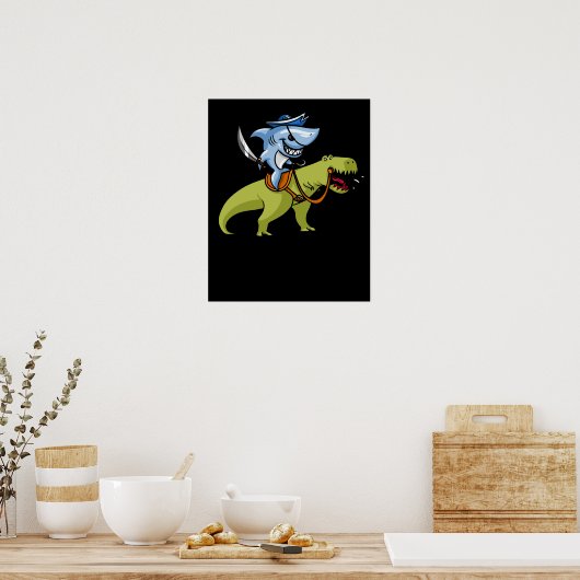 Shark Pirate Riding T-Rex Dinosaur Poster (Keuken)
