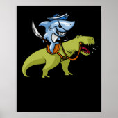 Shark Pirate Riding T-Rex Dinosaur Poster (Voorkant)