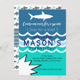 Shark Pool Party Swim Invitation Boys Summer Kaart
