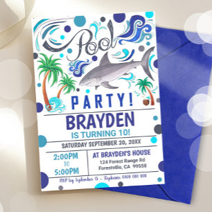 Shark Pool Party Uitnodiging Jongen Pool Party Uit