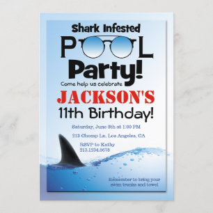Shark Pool Party Zwemmen Verjaardag Uitnodiging