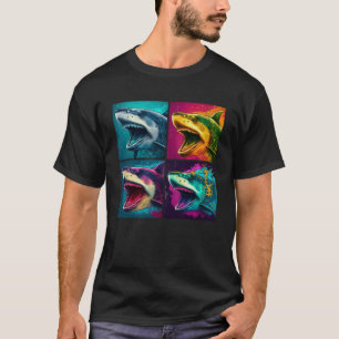 Shark Pop Illustratie Kleurrijke Dieren Vrouwen Ma T-shirt
