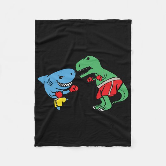 Shark Punching T-rex dinosaurus Funny Fighting Box Fleece Deken (Voorkant)