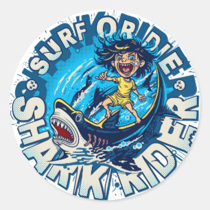 Shark Rider. Surf of Die Ronde Sticker