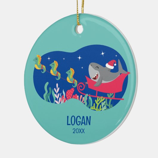 Shark Santa Riding Sled Ornament (Links)