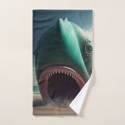 Shark sculpture on the beach (Serviette à main)