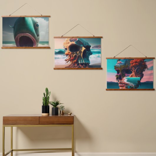 Shark sculpture on the beach hangend wandkleed (Asymmetrisch)