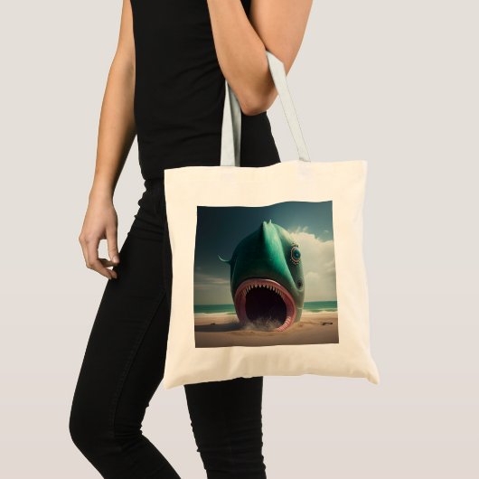 Shark sculpture on the beach tote bag (Voorkant (product))