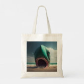 Shark sculpture on the beach tote bag (Achterkant)