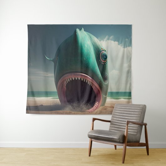 Shark sculpture on the beach wandkleed (In Situ (horizontaal))