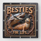 Shark Seal Dark Ocean Vierkante Klok (Voorkant)