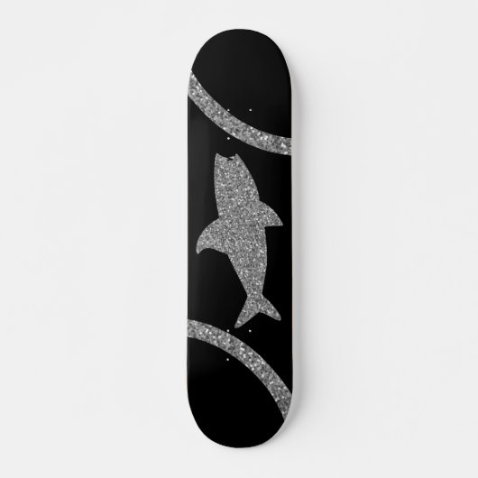 Shark Silver Glitter Black Skateboard (Voorkant)
