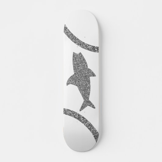 Shark Silver Glitter White Skateboard (Voorkant)
