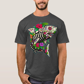 Shark Sugar Skull Calavera Mexico Dia De Los T-shirt