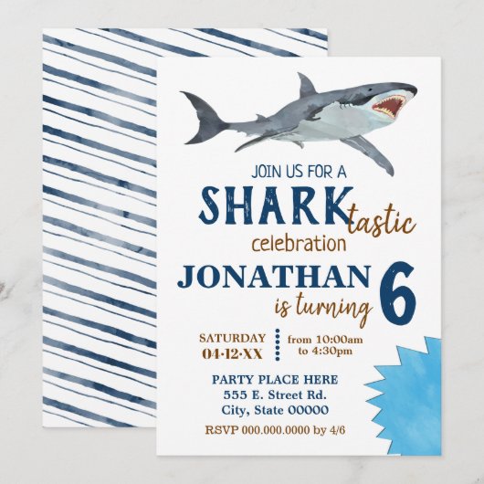 Shark-tastic verjaardagsfeestje shark bash kaart (Voorkant / Achterkant)