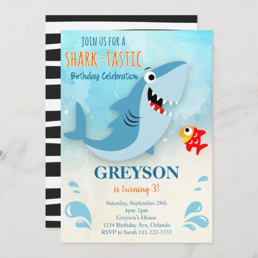 Shark Tastic Verjaardagsfeestuitnodiging Kaart (Voorkant / Achterkant)