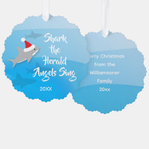 Shark the Herald Angels Zing Funny Ornament Kaart