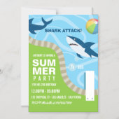 Shark Thed Summer Pool Birthday Party Magnetische Uitnodiging (Voorkant)