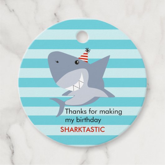 Shark Theme Birthday Party Bedankjes Labels (Voorkant)
