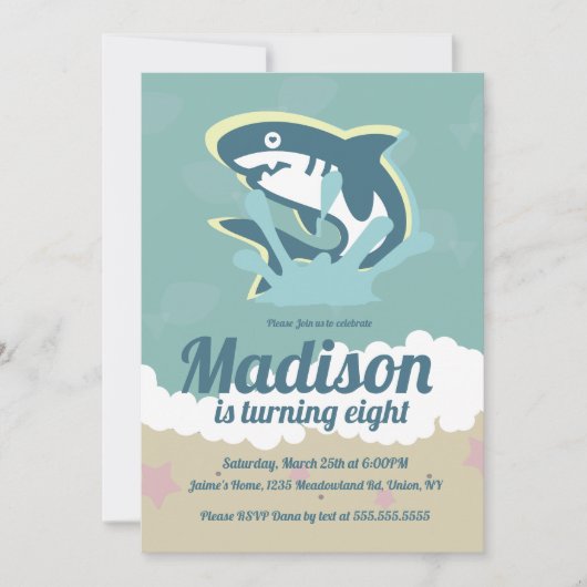 Shark Thlek Girls Birthday Party Invitation Kaart (Voorkant)