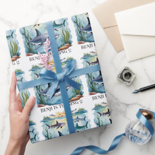 Shark Under The Zee Boy Verjaardag Cadeaupapier