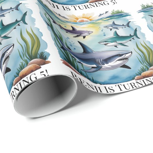 Shark Under The Zee Boy Verjaardag Cadeaupapier (Rol Hoek)