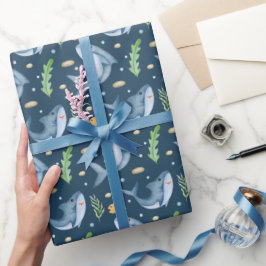 Shark under the Zee Navy Blue Gift Wrapping Paper Cadeaupapier