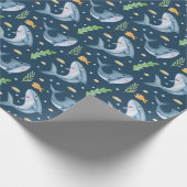 Shark under the Zee Navy Blue Gift Wrapping Paper Cadeaupapier (Hoek)