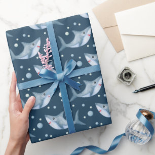 Shark under the Zee Navy Blue Wrapping Paper Cadeaupapier