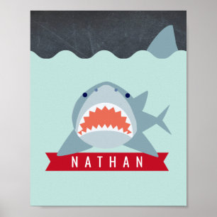 Shark Underwater Blue Boy Kinder Room Nursery Art Poster