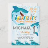 Shark verjaardagsfeestje uitnodiging Boy Summer (Voorkant)