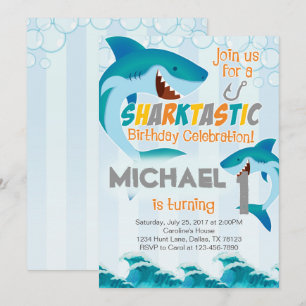 Shark verjaardagsfeestje uitnodiging Boy Summer
