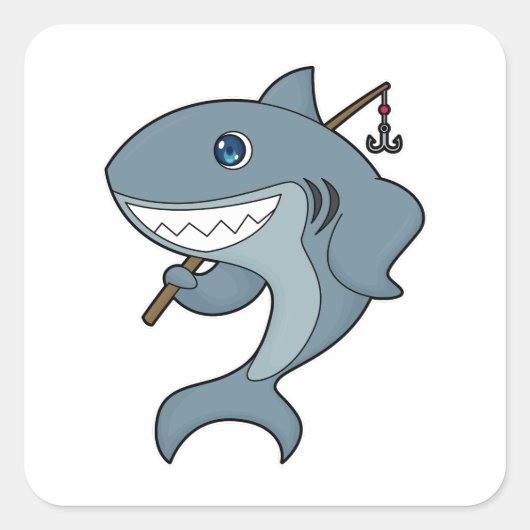 Shark Vist Fisher Finshing rod Vierkante Sticker (Voorkant)