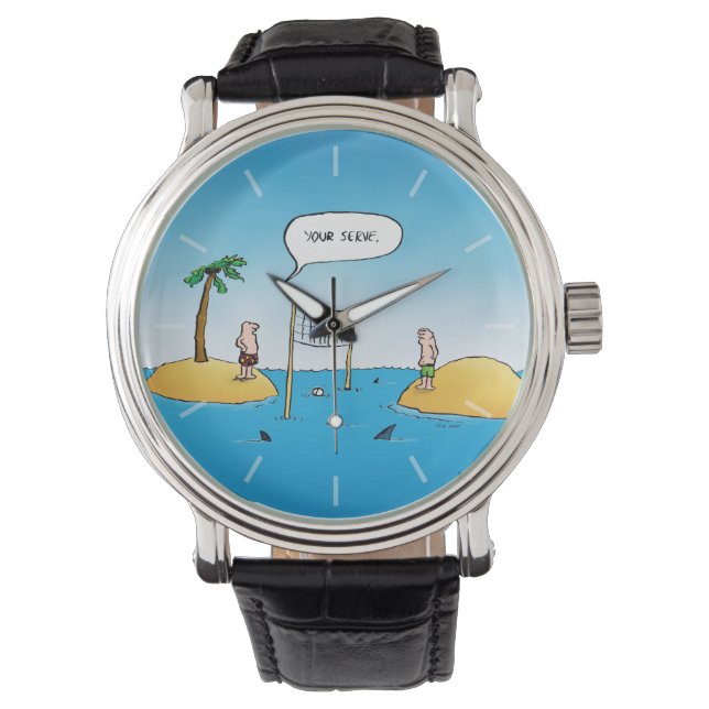 Shark Volleyball Funny Cartoon Horloge (Voorkant)