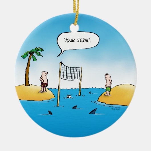 Shark Volleyball Funny Cartoon Keramisch Ornament (Voorkant)