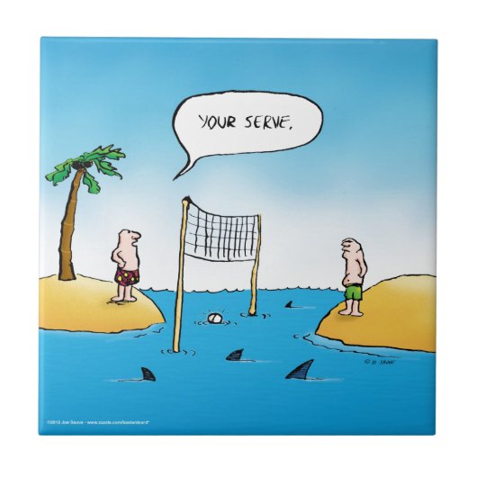 Shark Volleyball Funny Cartoon Tile Tegeltje (Voorkant)