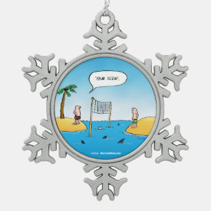 Shark Volleyball Funny Cartoon Tin Sneeuwvlok Ornament
