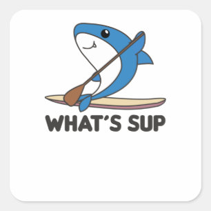 Shark Whats Sup Team Funny Sharks Paddling Vierkante Sticker