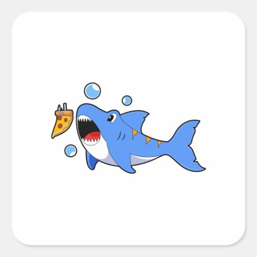Shark with Pizza as Bait Vierkante Sticker (Voorkant)