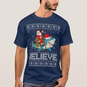 Shark Xmas Lighting gelooft Ugly Santa Riding Shar T-shirt